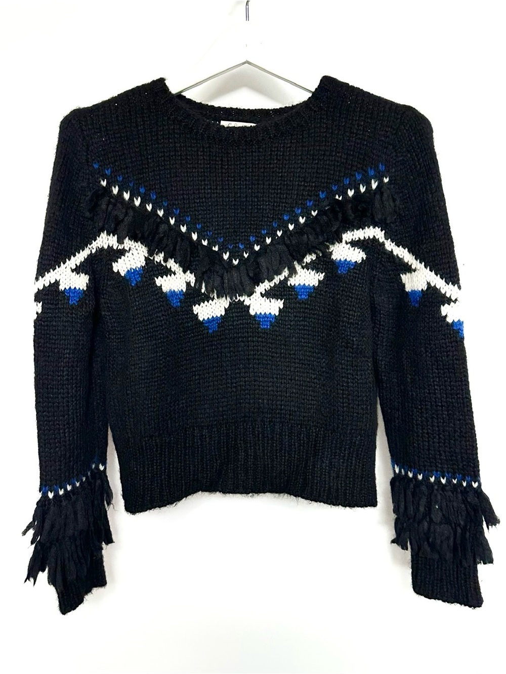 LoveShackFancy Atlas Cropped Fringe Sweater in black